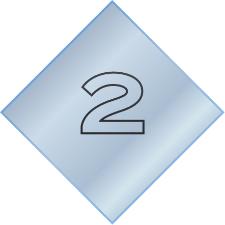 Blau metallischer Rautenrahmen mit der Ziffer 2 in der Bildmitte