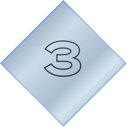 Rautenförmige Grafik mit zartem Blauton und der Zahl 3 im Zentrum